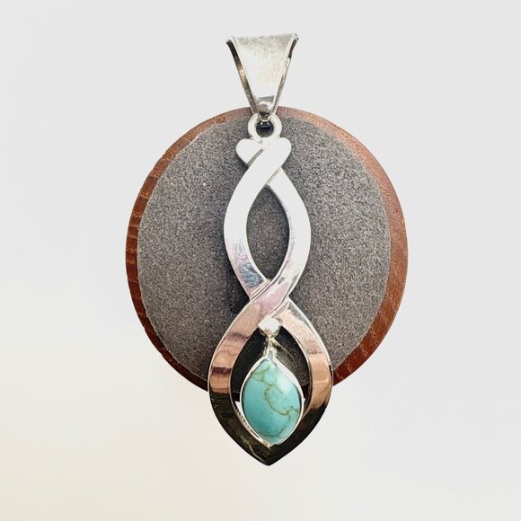 VTG Sterling Silver 925 Turquoise Marquise Interwoven Pendant Size 2.5" Length - Picture 1 of 10